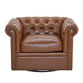 Christopher Knight Home Andrew Upholstered Button Tufted Swivel Club Chair with Roll Arms, Cognac
