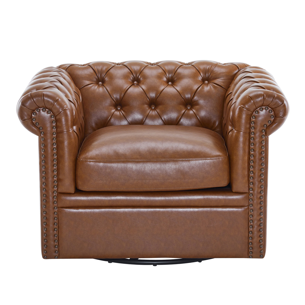 Christopher Knight Home Andrew Upholstered Button Tufted Swivel Club Chair with Roll Arms, Cognac