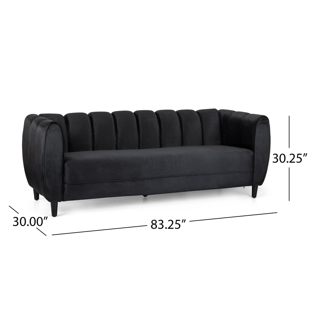 Modern Glam Velvet Sofa with Channel Stitching & Birch Wood Legs ¨C Luxury Upholstered Living Room Couch