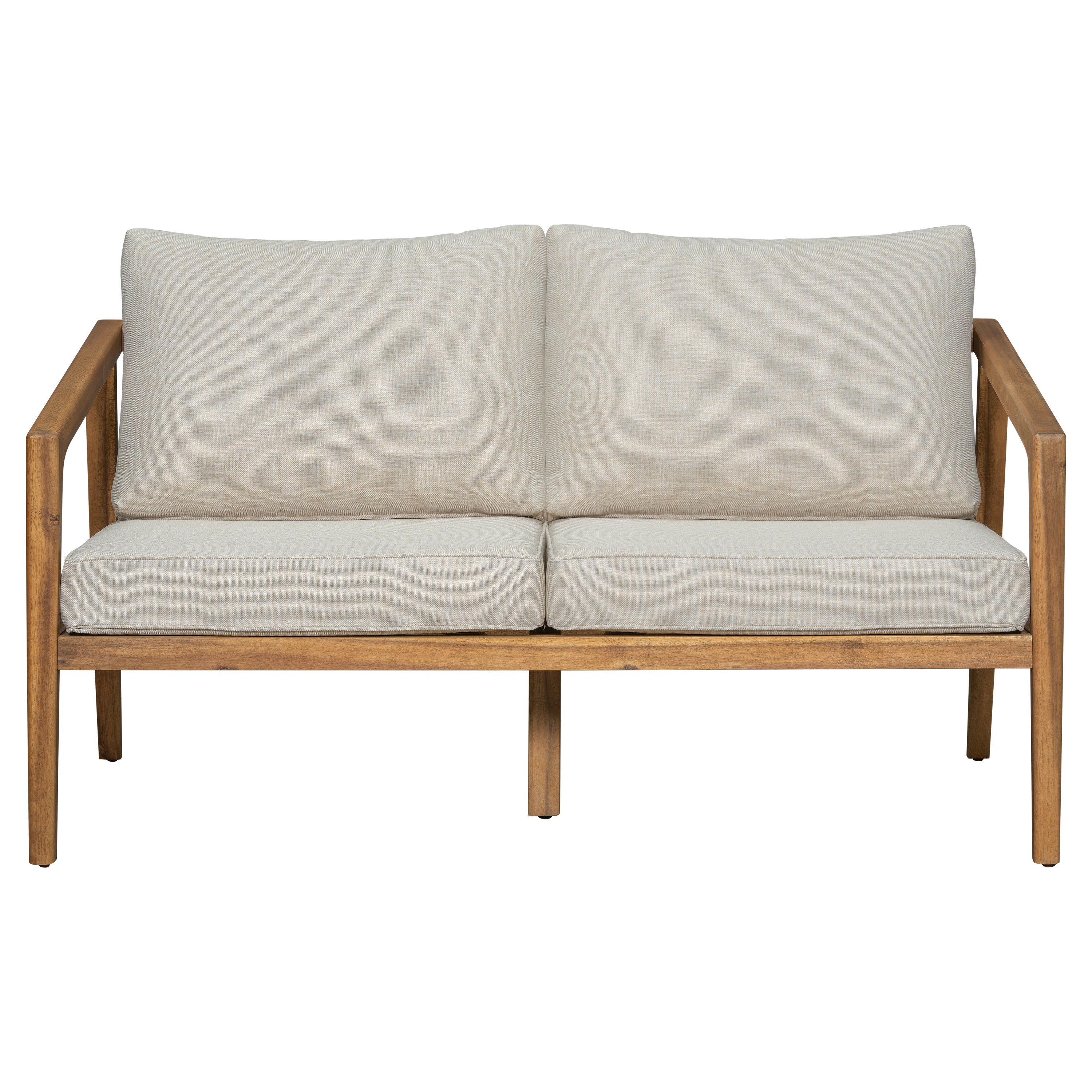 Christopher Knight Home Osborn 48" Rustic Outdoor Slat Design Acacia Wood Loveseat with Cushion,Teak/Beige