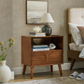 GDFStudio Bernal Mid-Century Modern 25.4" Wood Rectangle Nightstand with USB Ports, Brown
