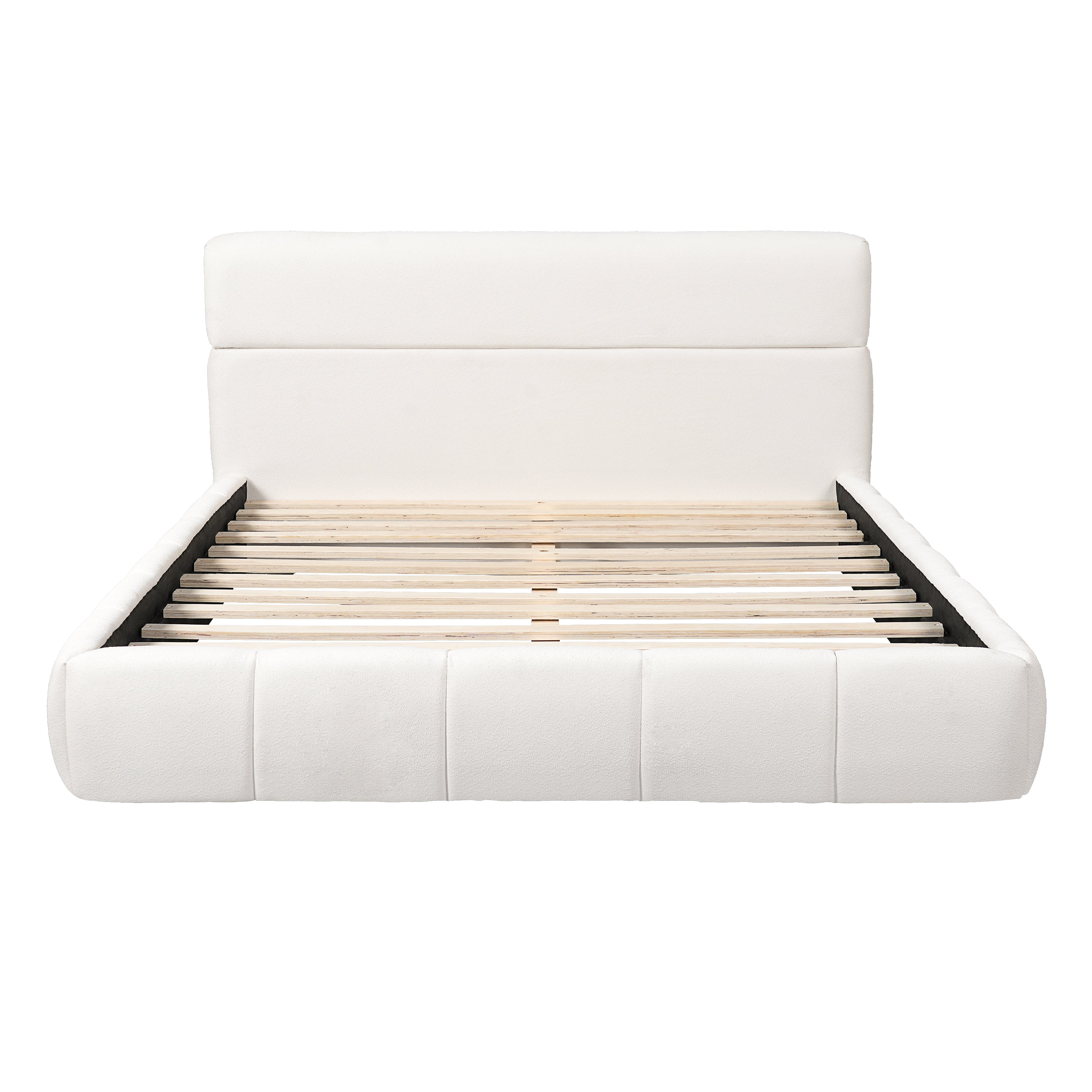 Christopher Knight Home Valentina Modern Boucle Upholstered Platform Bed with Headboard, White, King