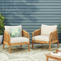 Christopher Knight Home Allerton Outdoor Acacia Wood and Wicker Club Chair with Cushions (Set of 2), Teak and Beige