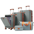 GDFStudio Aditya Modern ABS 5 Piece Luggage Set with Front Opening, USB Port and Cup Holder, Gray