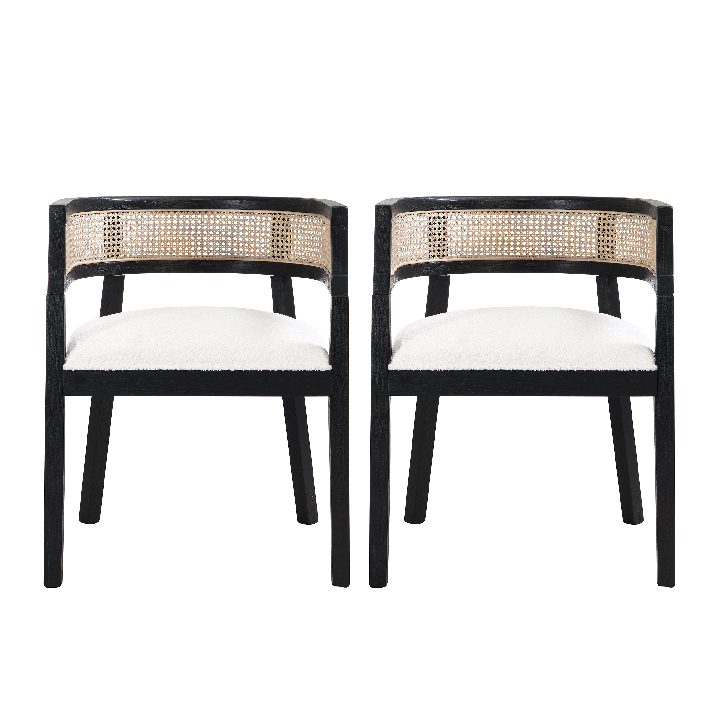 Christopher Knight Home Cinnabar 19.75" Seat Height Upholstered Rubberwood Tub Dining Chairs with Cane Back(Set of 2), Black