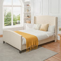 GDFStudio Bloor Teddy Velvet Upholstered Wood Bed,White,Queen