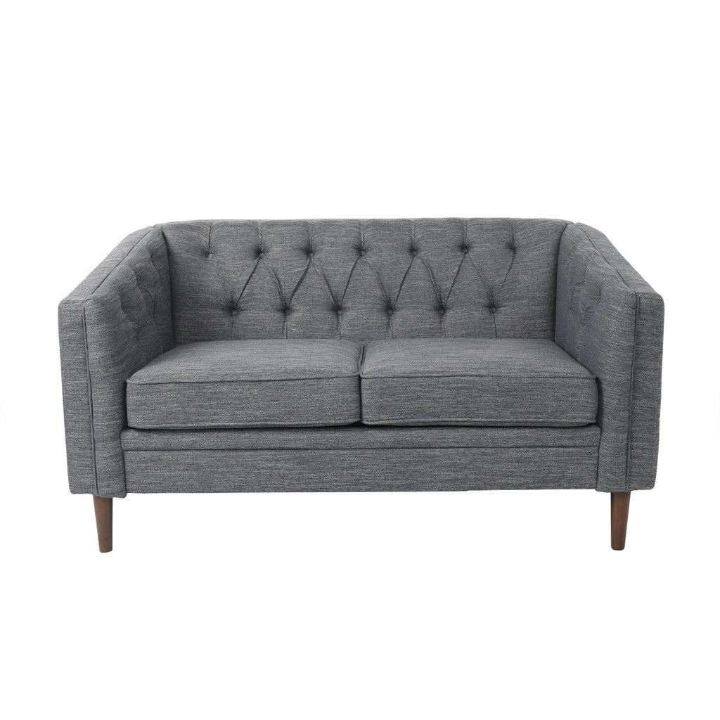 Tufted Loveseat with Birch Wood Legs – Modern Tub-Style Small Space Sofa