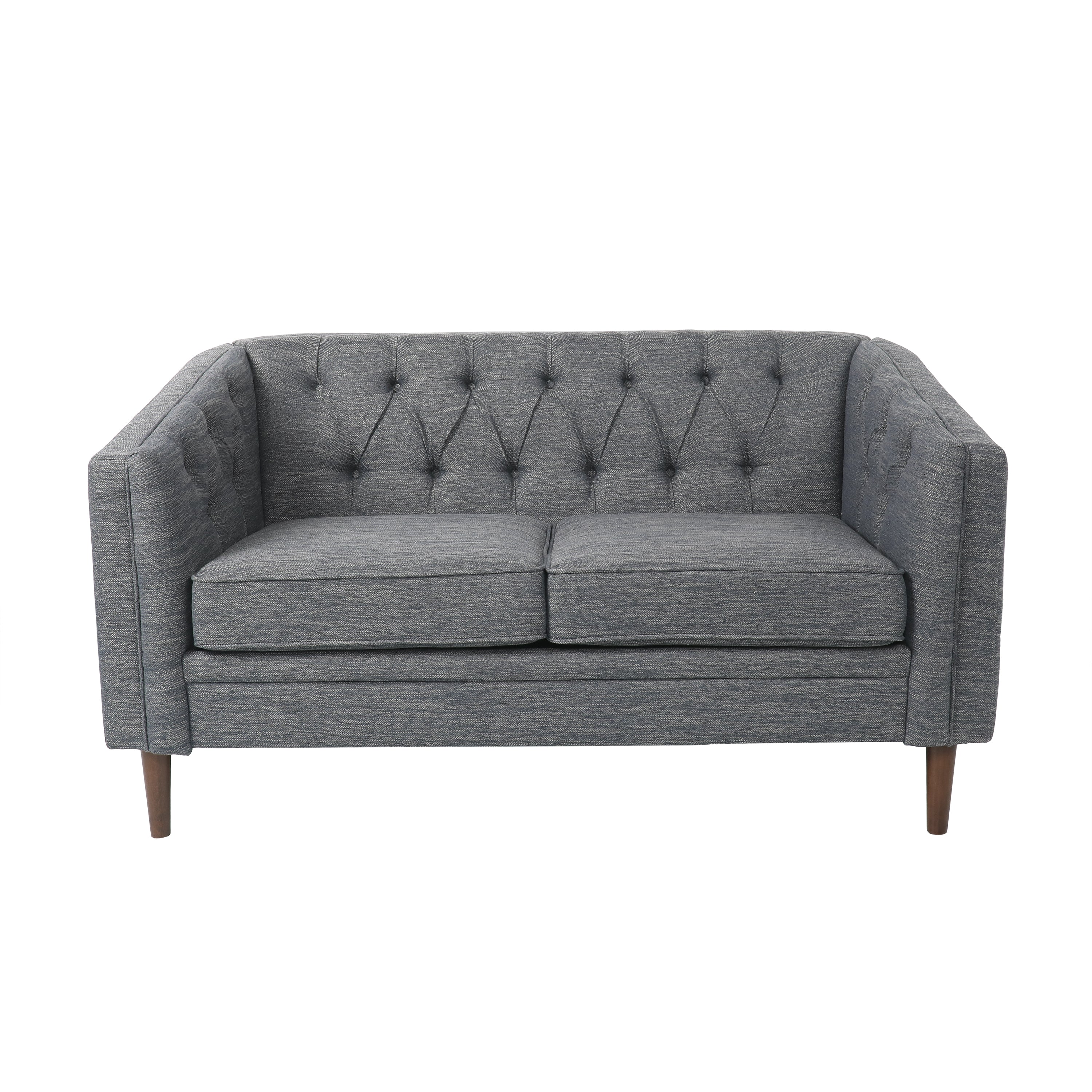 Tufted Loveseat with Birch Wood Legs – Modern Tub-Style Small Space Sofa