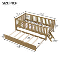 GDF Studio Kids Wooden Platform Bed with Semi-Enclosed Fence & Pull-Out Trundle