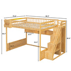 Queen Loft Bed with Wardrobe & Storage Shelves, Solid Wood Loft Bed with Staircase for Bedroom