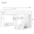 Queen Loft Bed with Wardrobe & Storage Shelves, Solid Wood Loft Bed with Staircase for Bedroom