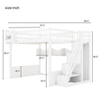Queen Loft Bed with Wardrobe & Storage Shelves, Solid Wood Loft Bed with Staircase for Bedroom