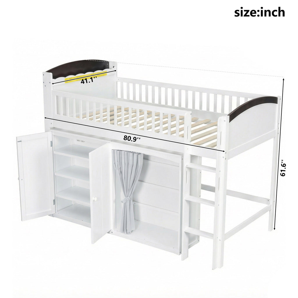 GDF Studio Wood Storage Bed with Wardrobe, LED Headboard, Cabinet & Shelves, Solid Pine Wood Platform Bed