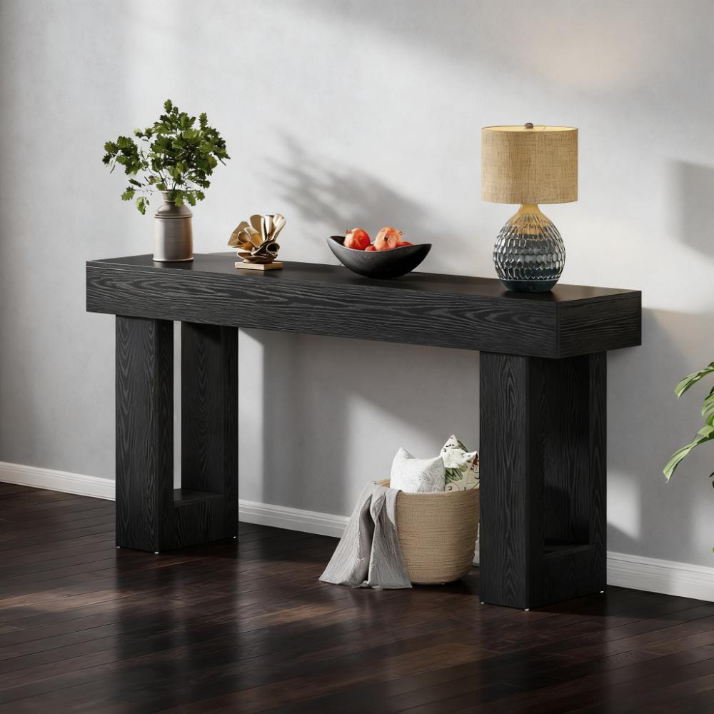 GDFStudio Toccoa 63-Inch Farmhouse Wooden Console Table, Black