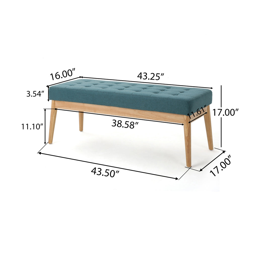 Christopher Knight Home Mid-Century Modern Tufted Upholstered Bench with Birch Wood Legs