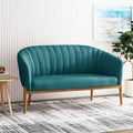 Mid-Century Modern Loveseat with Channel-Stitched Backrest & Rubberwood Legs ¨C Upholstered Small Sofa