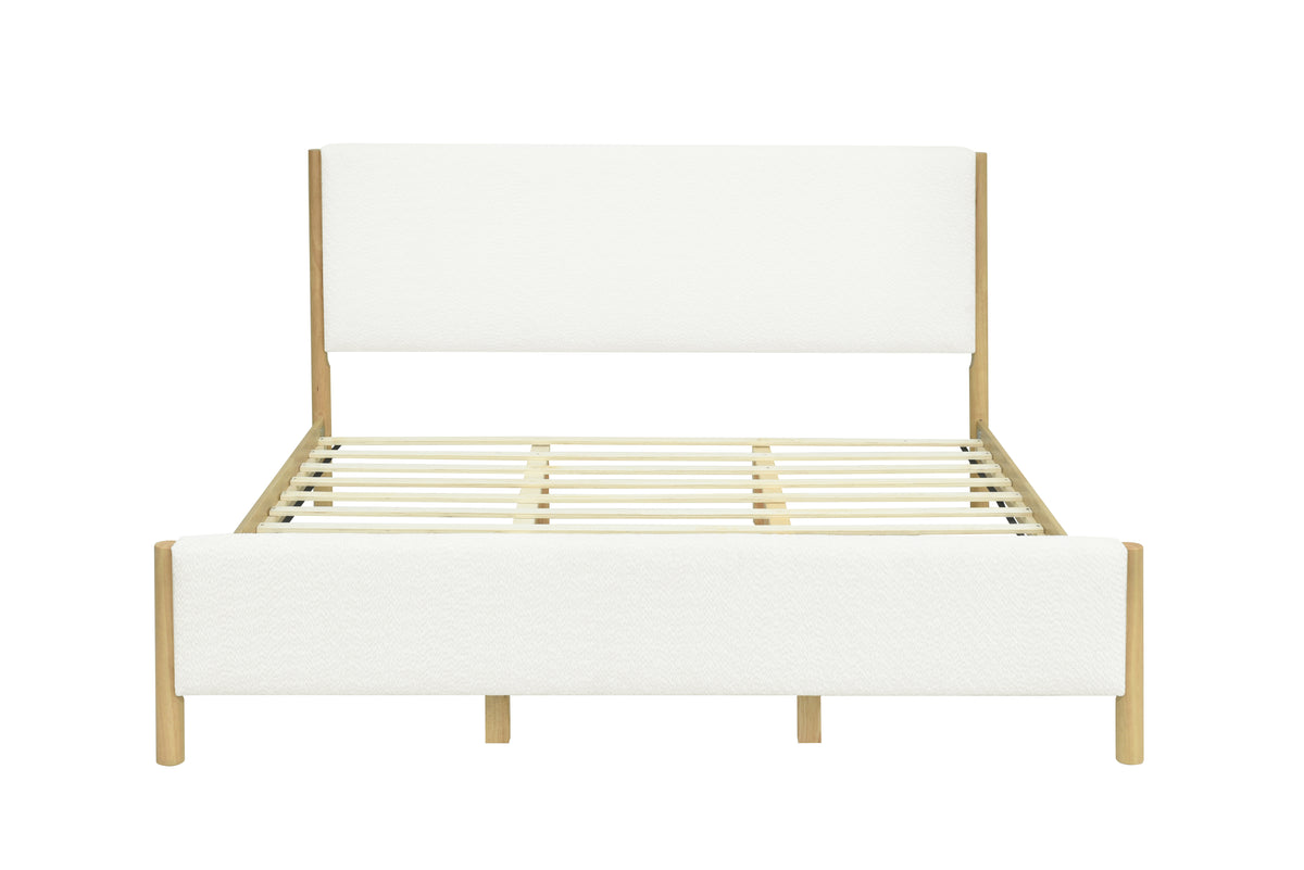 Christopher Knight Home Gaius Modern Minimalist Boucle Upholstered Bed with Rubberwood Legs, White, King