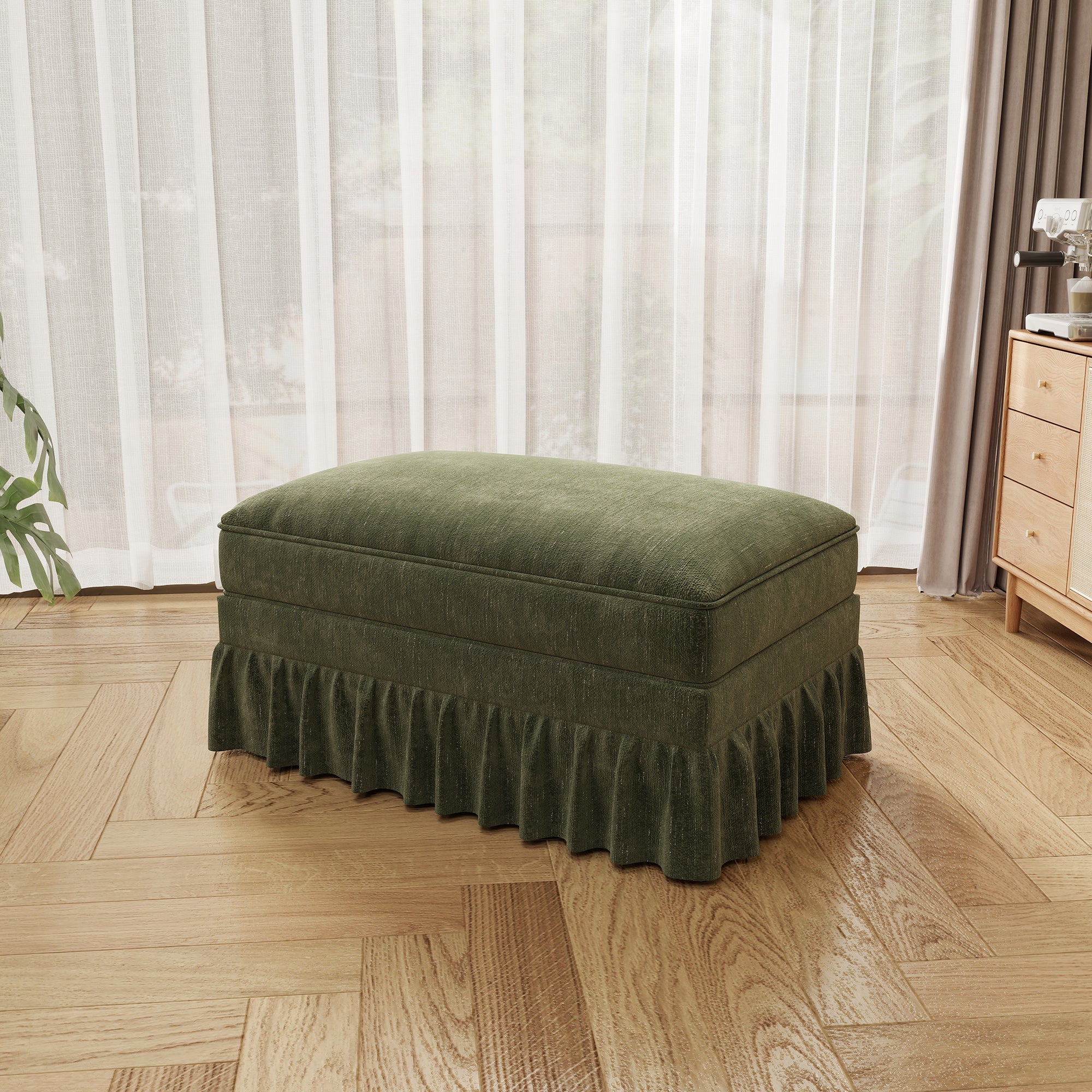 GDFStudio Lorien Mid-Century Modern Chenille Upholstered Ottoman, Green