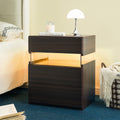 GDFStudio Modern LED Nightstand with 3 Drawers and Acrylic Board, Walnut
