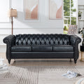 GDFStudio Sophia 84.65'' Chesterfield 3-Seater Faux Leather Upholstered Tufted Sofa with Rolled Arm, Black