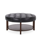 Christopher Knight Home 32" Round Ottoman with Button Tufting & Open Shelf – Modern Coffee Table