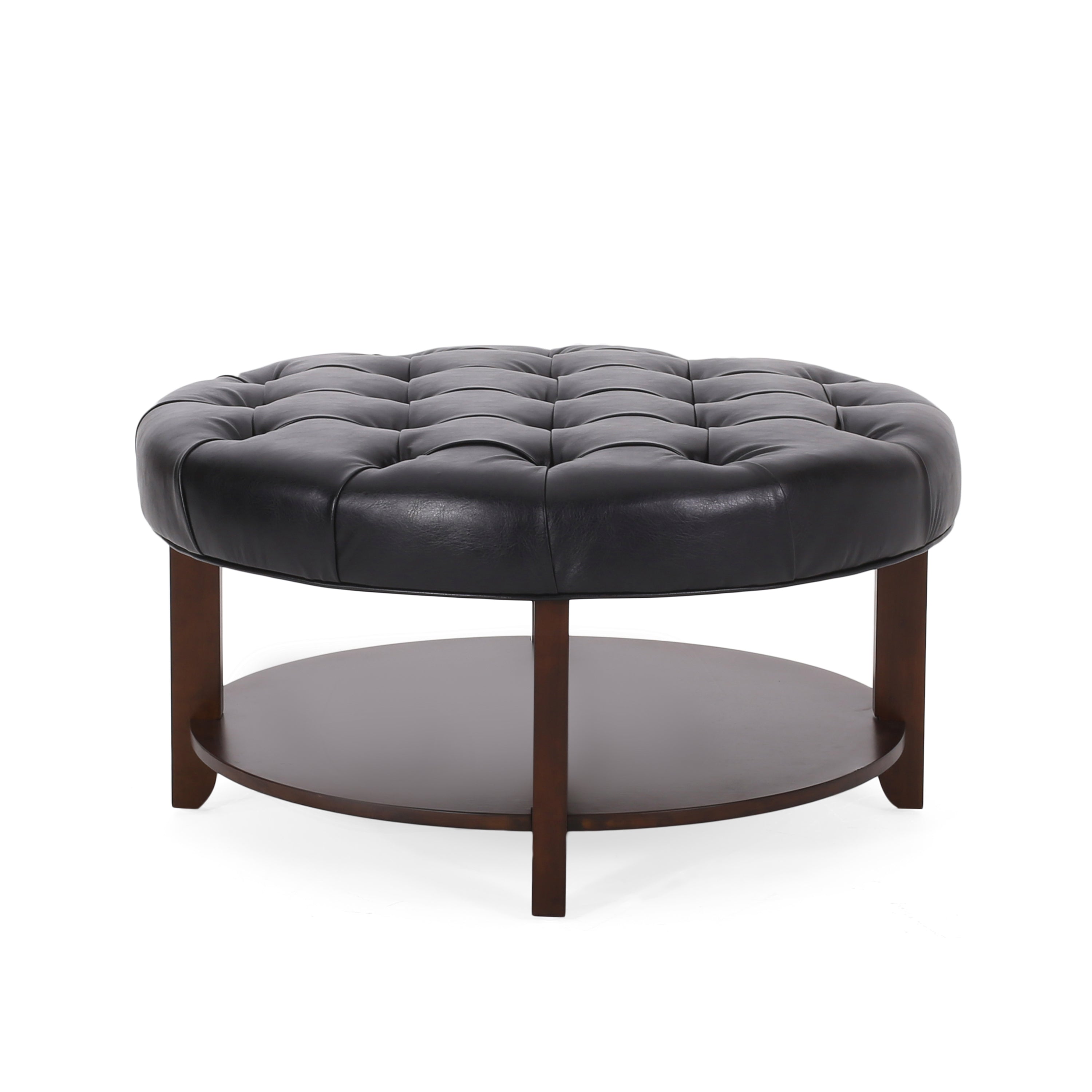 Christopher Knight Home 32" Round Ottoman with Button Tufting & Open Shelf – Modern Coffee Table