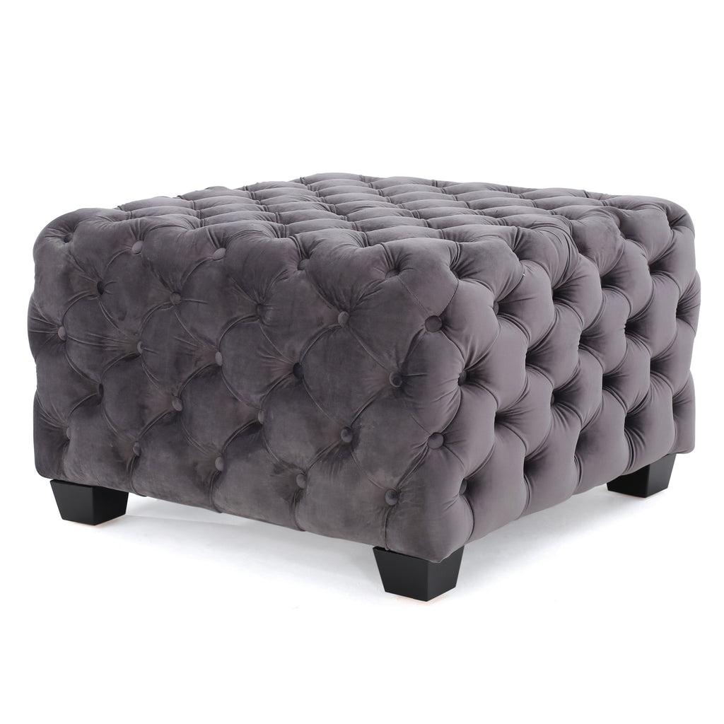 Modern Glam Velvet Ottoman – Button-Tufted Diamond Stitch, Coffee Table & Extra Seating, 29” Square