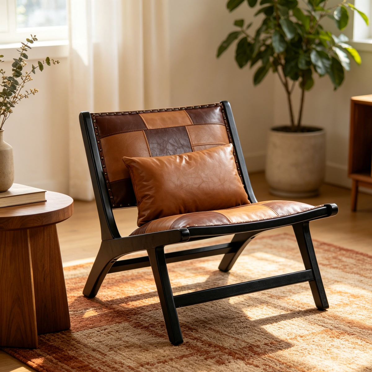 GDFStudio Uintah Scandinavian Faux Leather Upholstered Accent Chair, Antique Brown