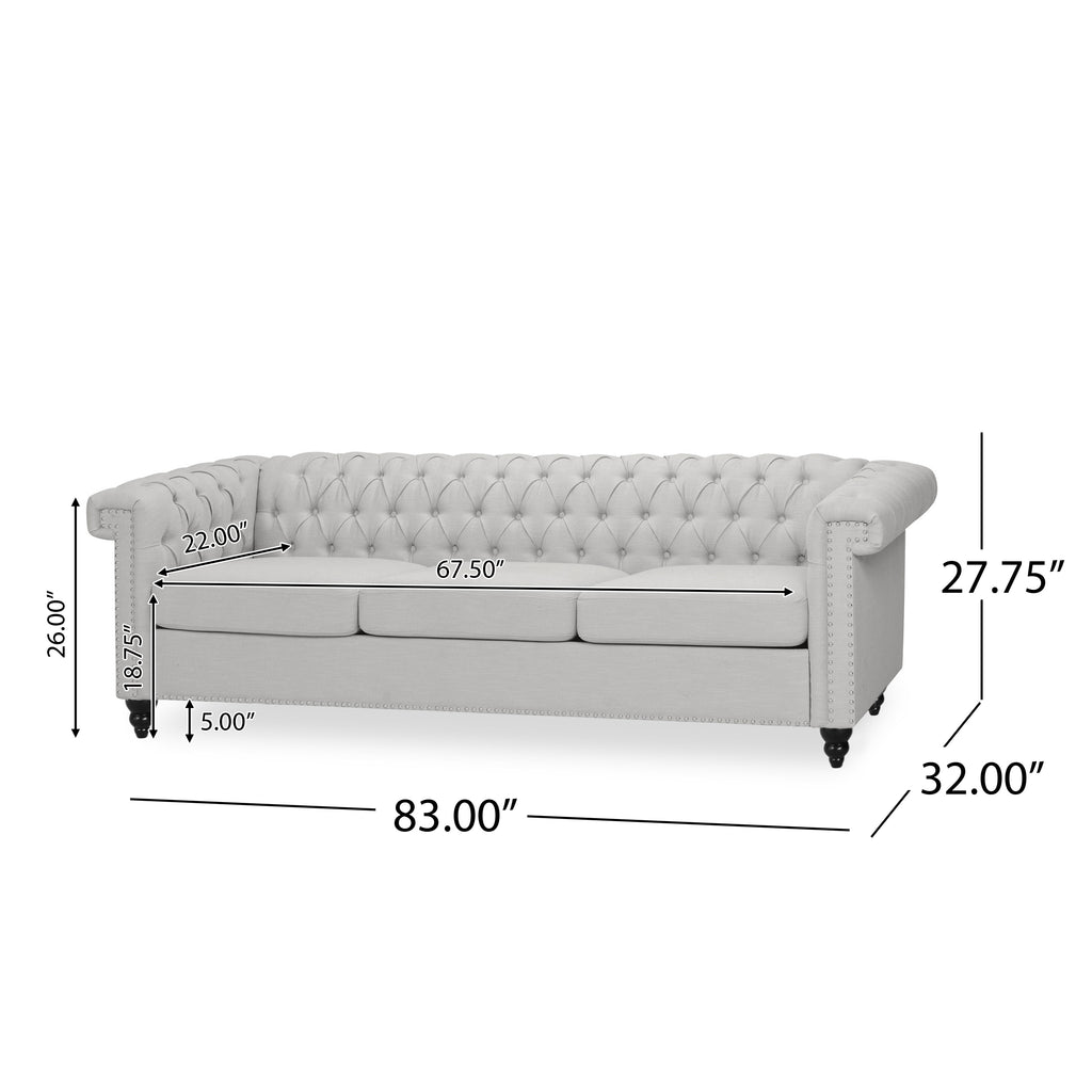 Chesterfield-Style Sofa with Deep Button Tufting & Nailhead Trim – Classic Upholstered Living Room Couch