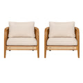 Christopher Knight Home Maciej Patio Rustic Acacia Wood Upholstered Club Chair with Rattan-Wrapped Frame (Set of 2), Teak/Beige