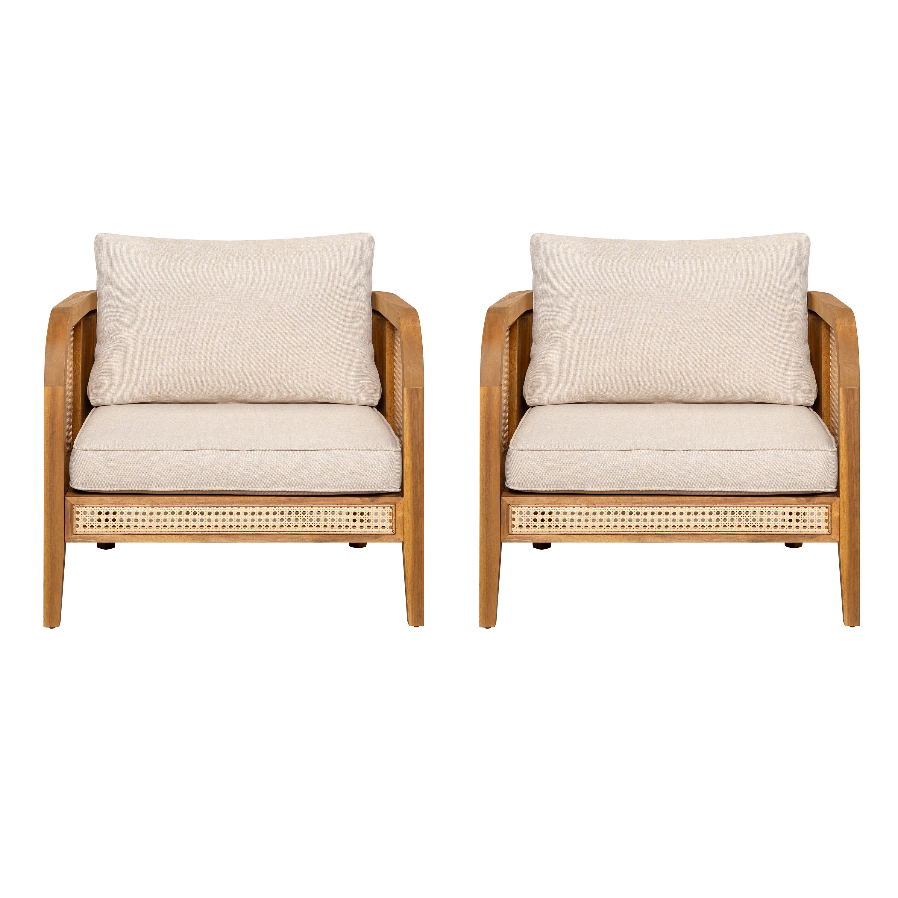 Christopher Knight Home Maciej Patio Rustic Acacia Wood Upholstered Club Chair with Rattan-Wrapped Frame (Set of 2), Teak/Beige
