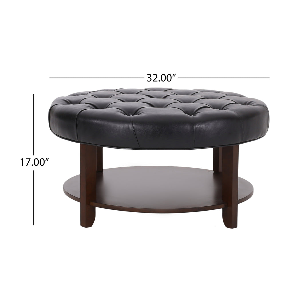 Christopher Knight Home 32" Round Ottoman with Button Tufting & Open Shelf – Modern Coffee Table