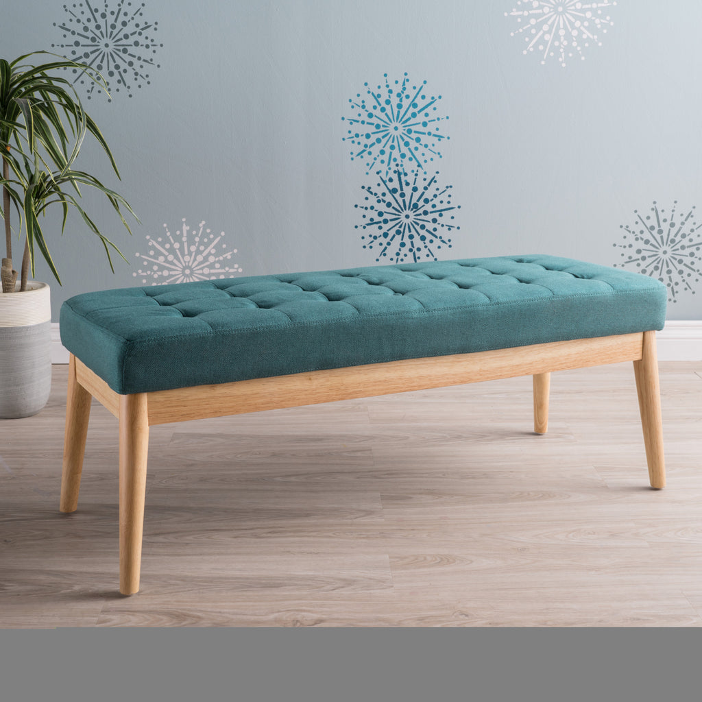 Christopher Knight Home Mid-Century Modern Tufted Upholstered Bench with Birch Wood Legs