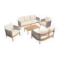 Christopher Knight Home Naveed 5 Piece Patio Rope Weaving Acacia Wood Seating Set with Cushion, Gray