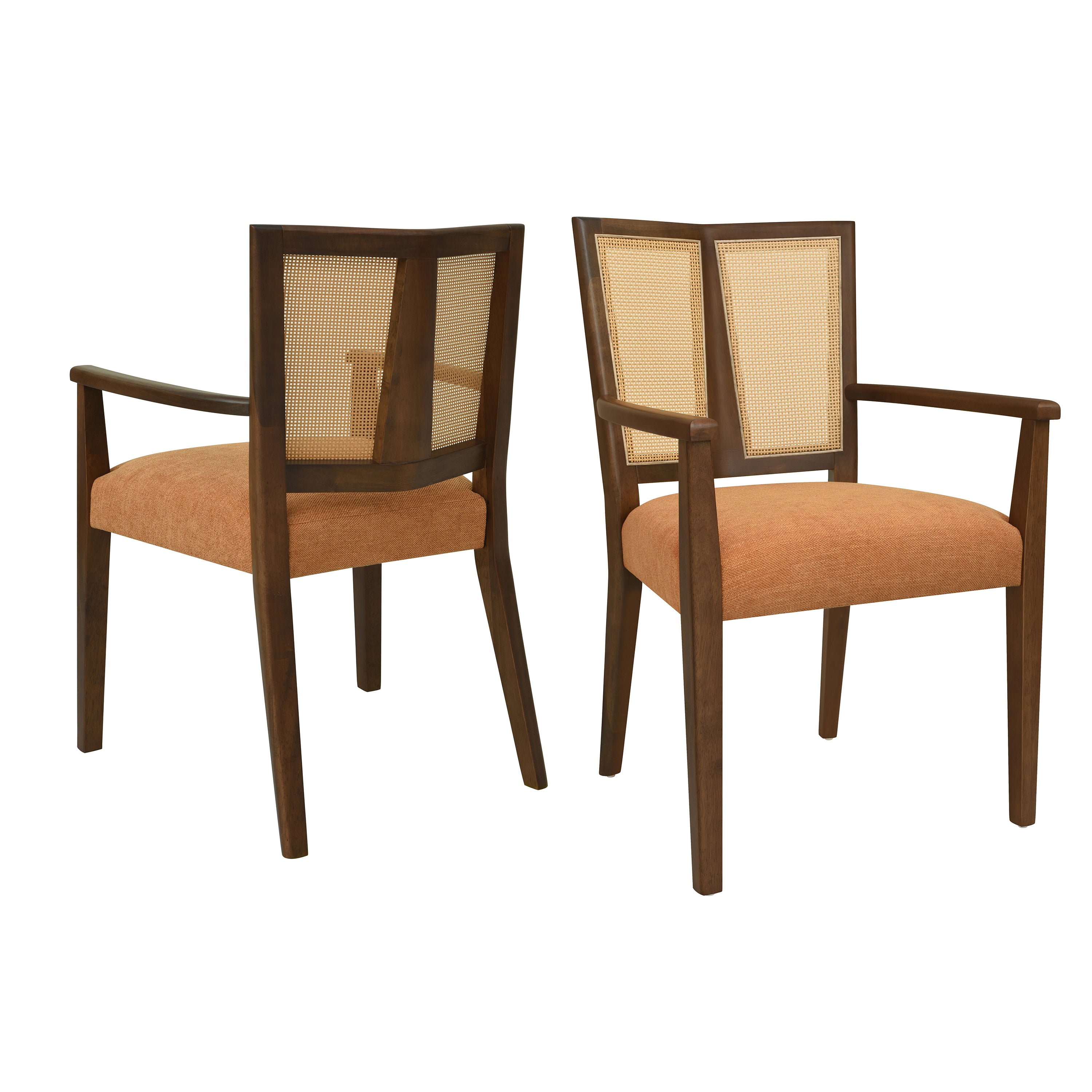 Christopher Knight Home Hana Rubberwood Upholstered Dining Arm Chairs with Cane Webbing(Set of 2), Caramel/Walnut