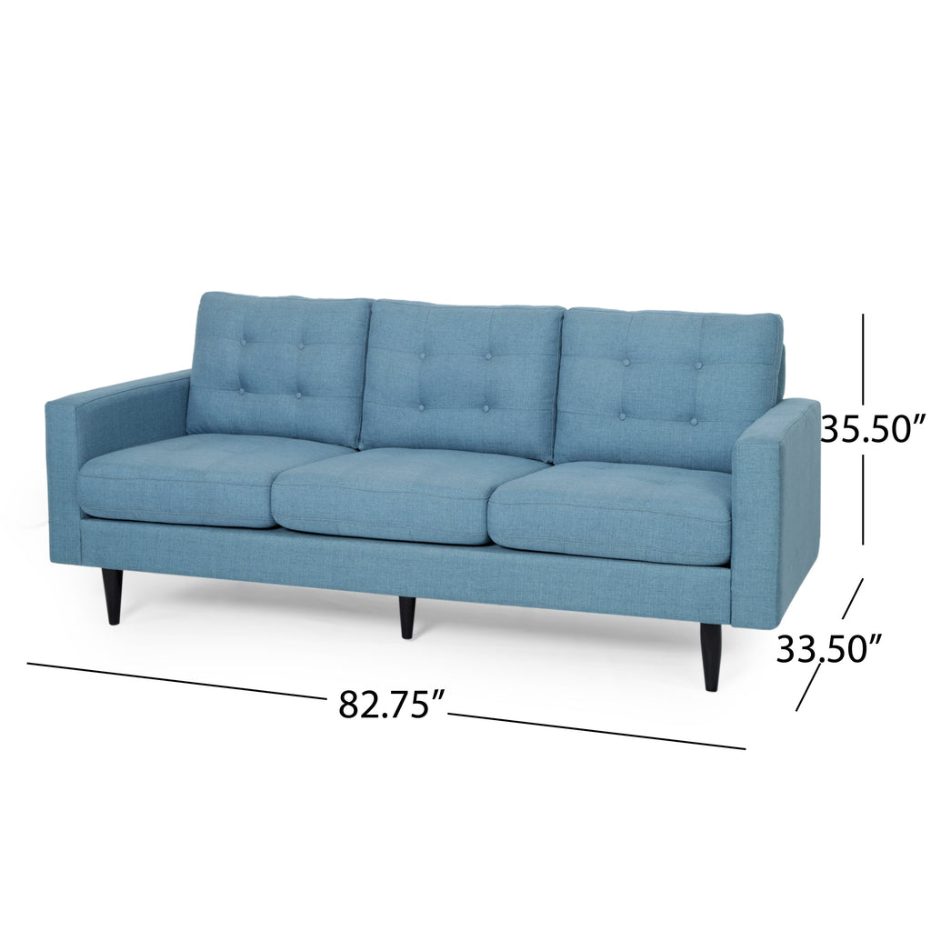 Contemporary 3-Seater Sofa with Button-Tufted Waffle Stitch & Tapered Rubberwood Legs