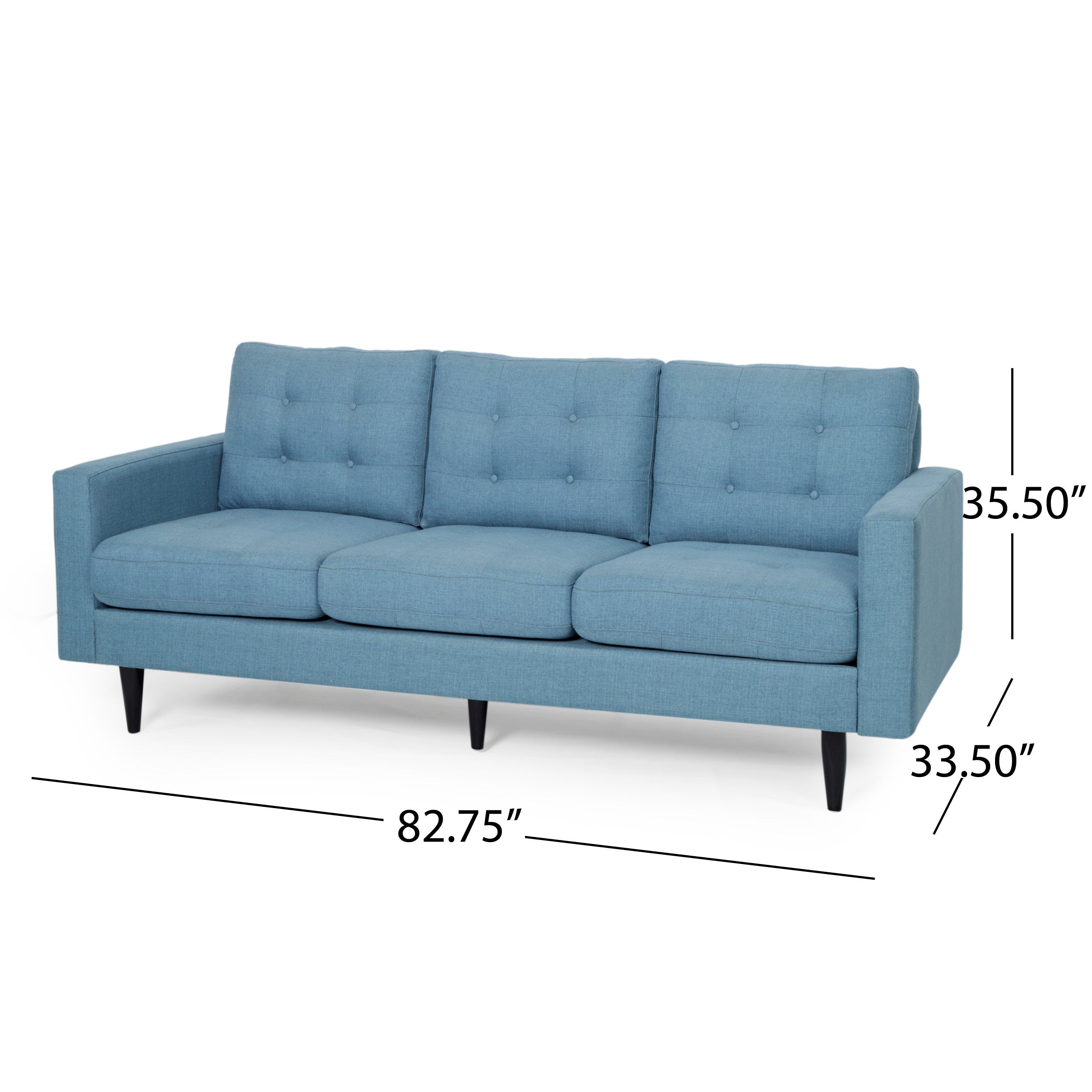 Contemporary 3-Seater Sofa with Button-Tufted Waffle Stitch & Tapered Rubberwood Legs
