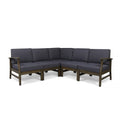 Christopher Knight Home Abena Outdoor Acacia Wood 5 Seater Sectional Sofa Set with Cushions, Dark Gray/Gray