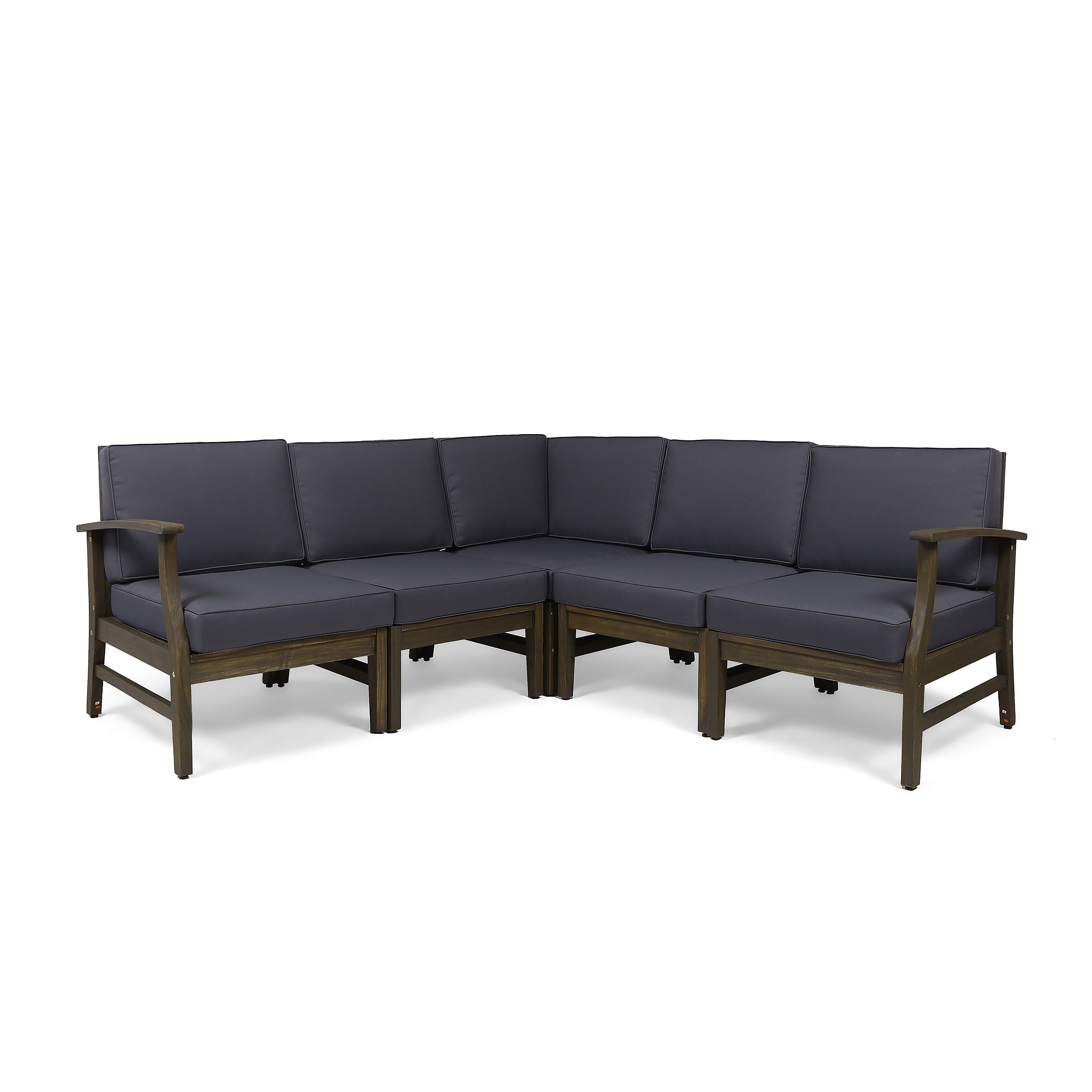 Christopher Knight Home Abena Outdoor Acacia Wood 5 Seater Sectional Sofa Set with Cushions, Dark Gray/Gray