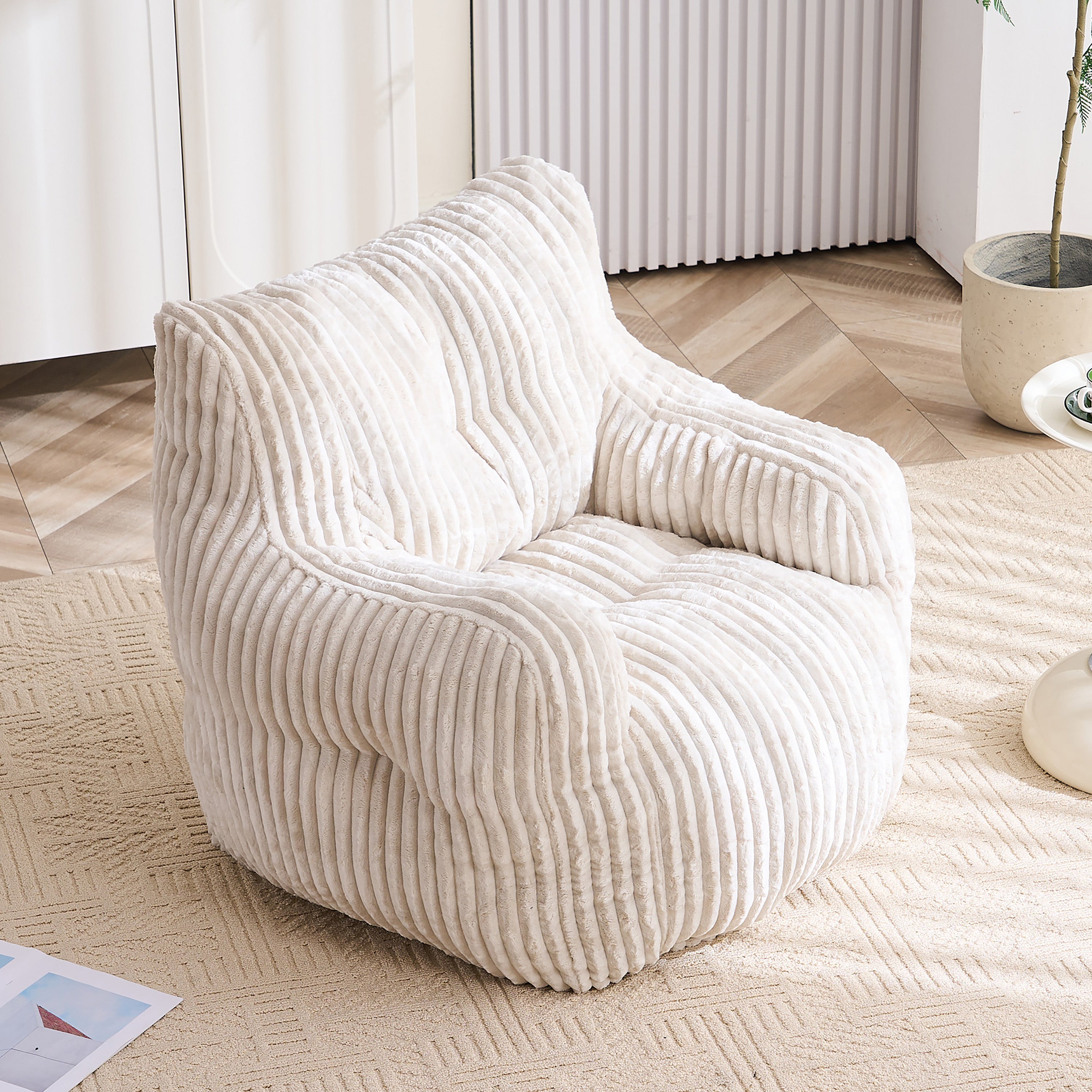 GDFStudio May Modern Corduroy 37" W Bean Bag Chair, Beige