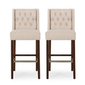 GDFStudio Ylvi Mid-Century Modern Rubberwood Upholstered Tufted Bar Stools (Set of 2), Beige