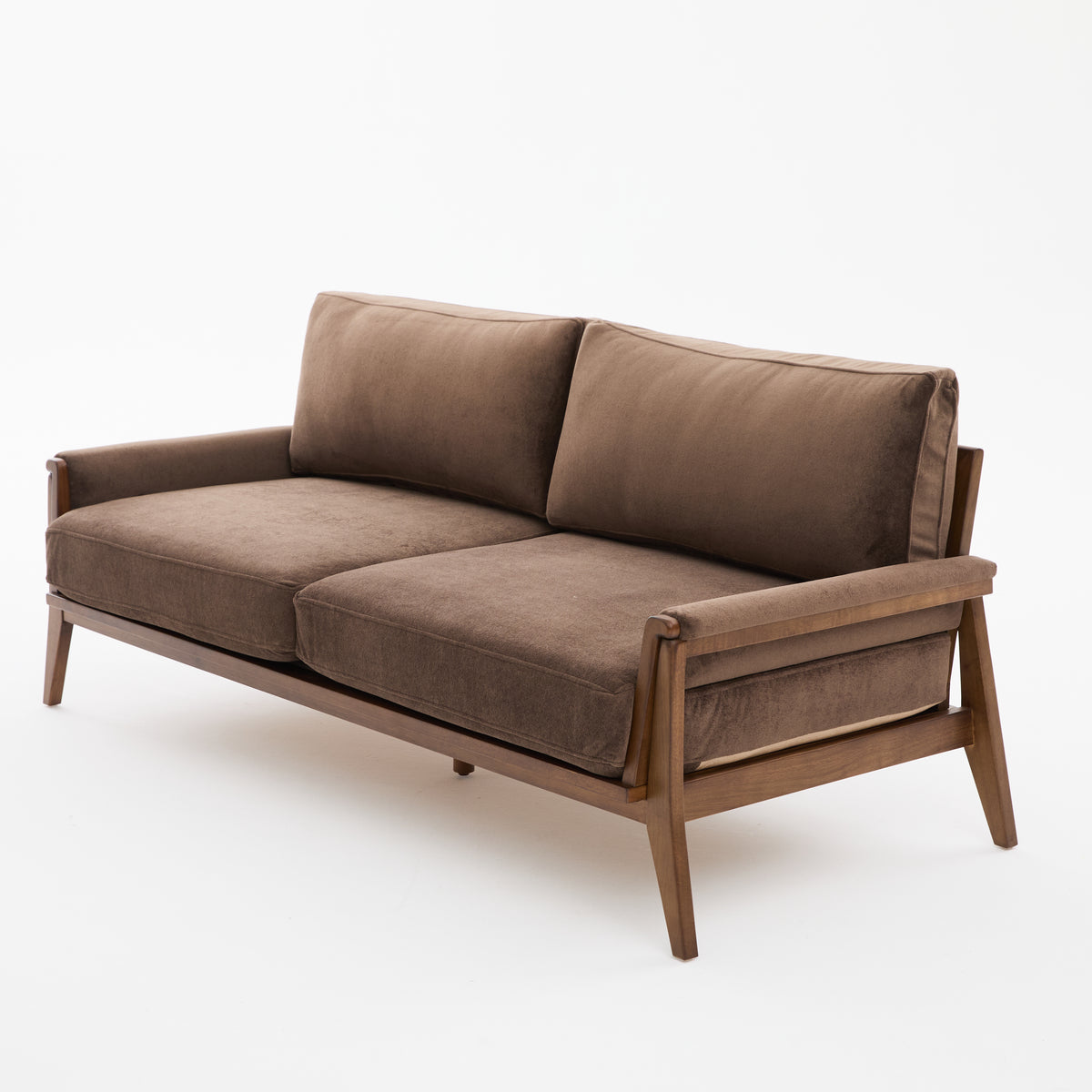 Christopher Knight Home Sneha Modern 74" 3-Seater Wooden Velvet Upholstered Sofa, Dark Brown