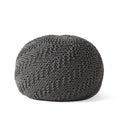 GDFStudio Biljon Boho Handmade Fabric Round 20 x 20 Pouf, Dark Gray, Twisted Woven Pattern