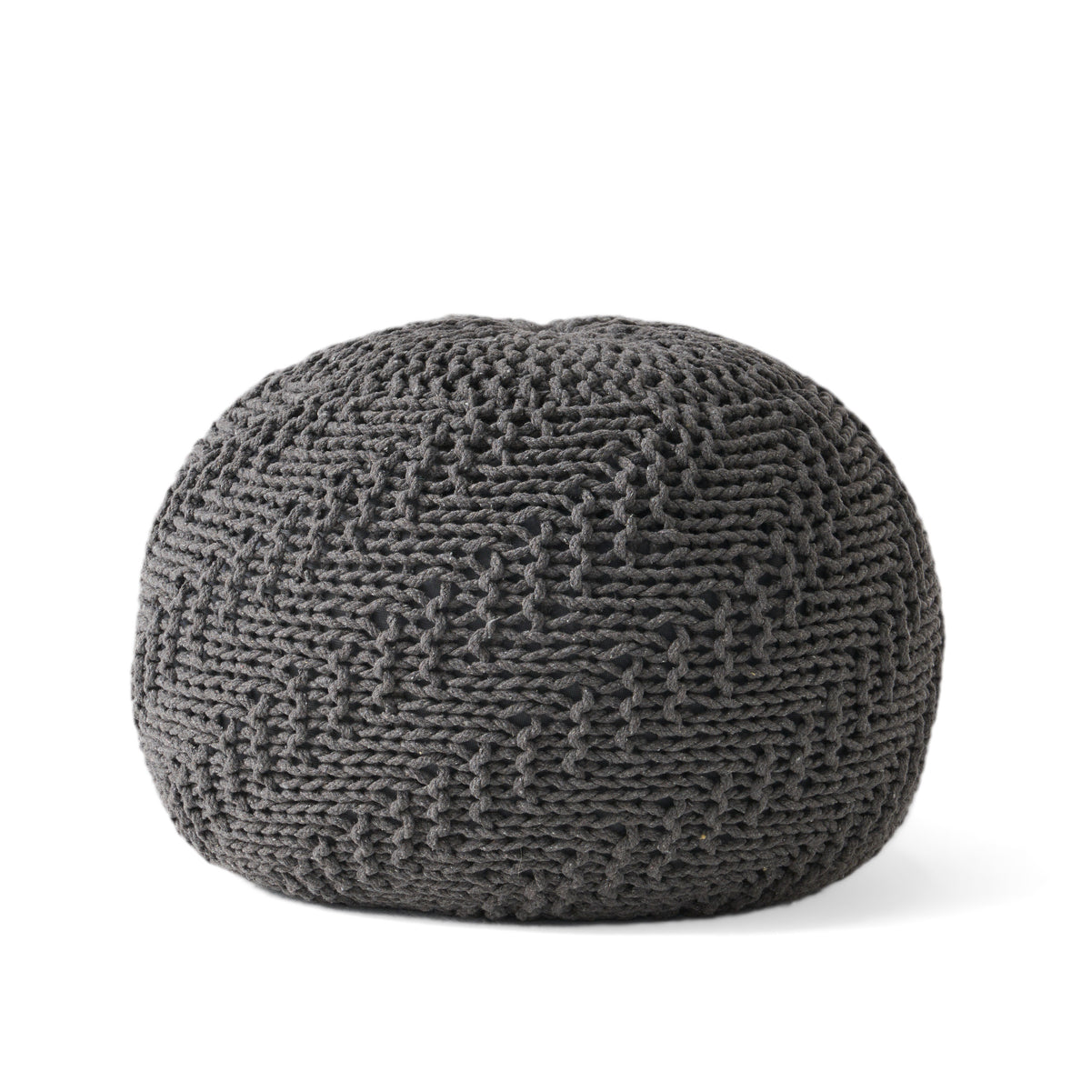 GDFStudio Biljon Boho Handmade Fabric Round 20 x 20 Pouf, Dark Gray, Twisted Woven Pattern