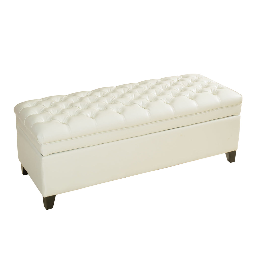 Christopher Knight Home Storage Ottoman Button-Tufted Seat, Hidden Storage & Solid Wood Legs