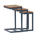 GDFStudio Cassie Modern Industrial Fir Wood C Shaped Nesting Side Table (Set of 3), Antique Brown
