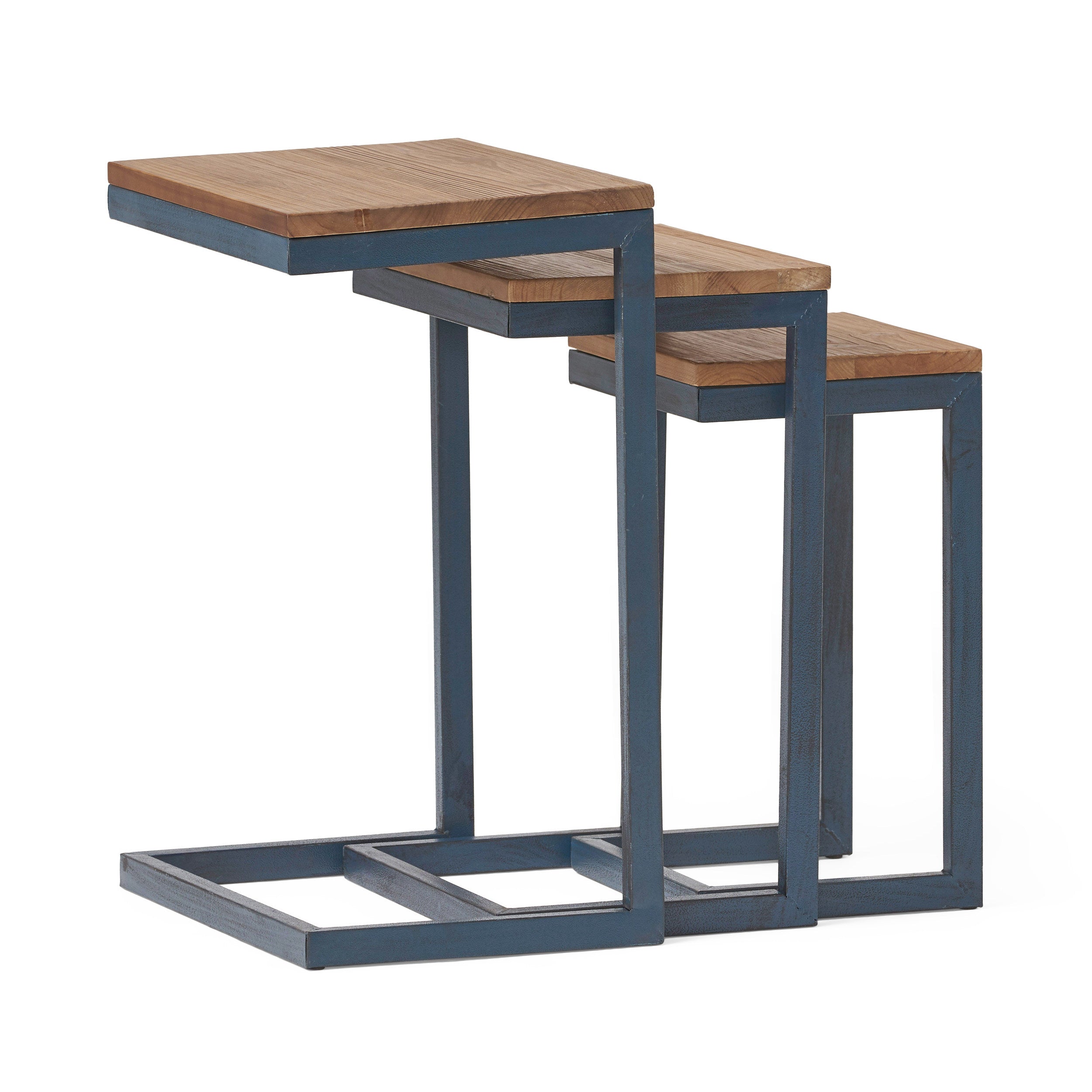 GDFStudio Cassie Modern Industrial Fir Wood C Shaped Nesting Side Table (Set of 3), Antique Brown
