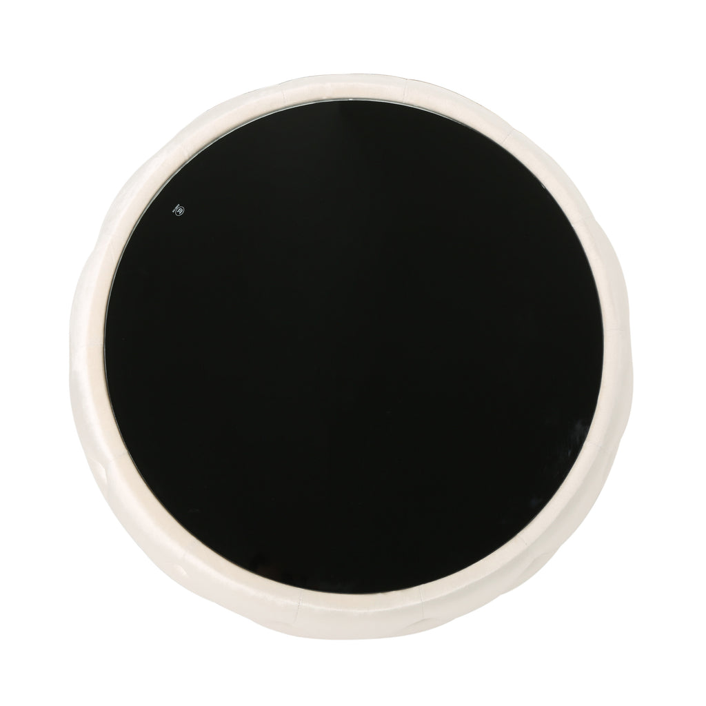 Christopher Knight Home Velvet Round Tufted Ottoman with Tempered Glass Top – Modern Glam Accent
