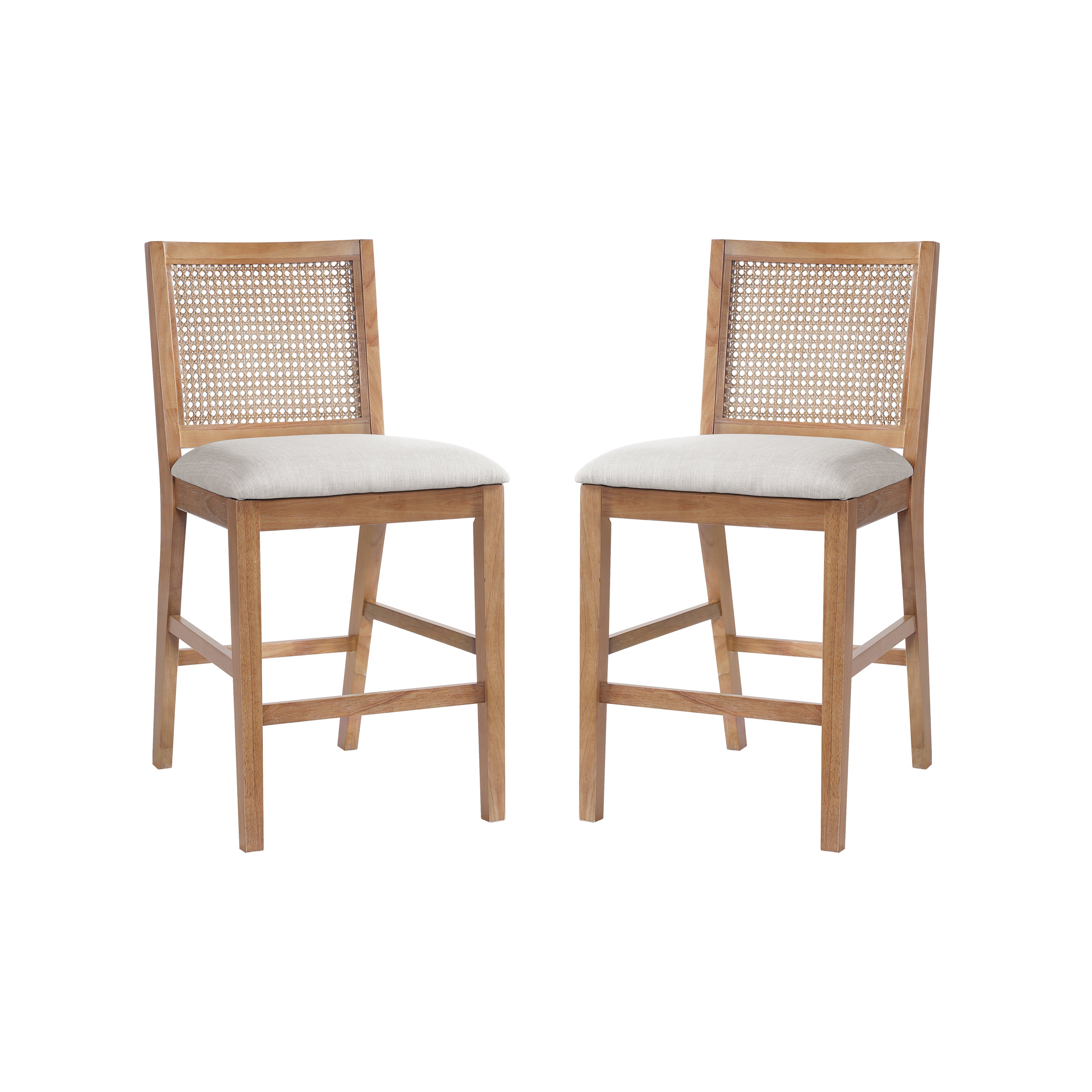 Christopher Knight Home Maris French Country Handwoven Rattan Rubberwood Upholstered Counter Stools (Set of 2), Natural