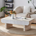 GDFStudio Juno Mid-Century Modern Faux Marble Rectangular Coffee Table with 2 Fluted Drawers, Beige Brown
